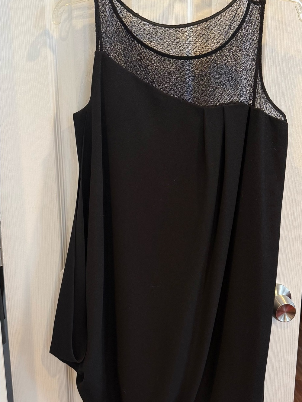 Angel Sanchez Black Sleeveless Midi Dress with Sheer Mesh Yoke